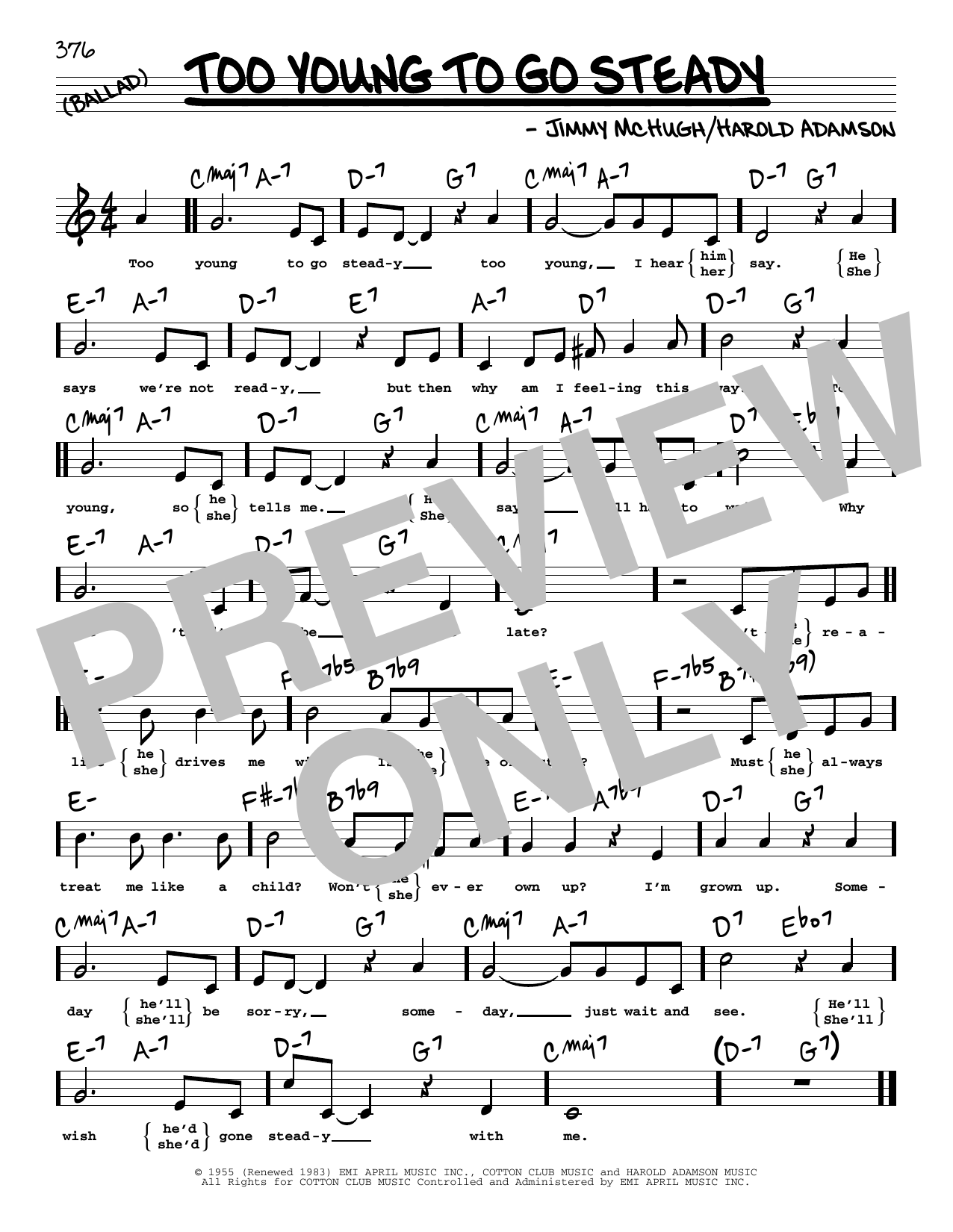 Download Jimmy McHugh Too Young To Go Steady (High Voice) Sheet Music