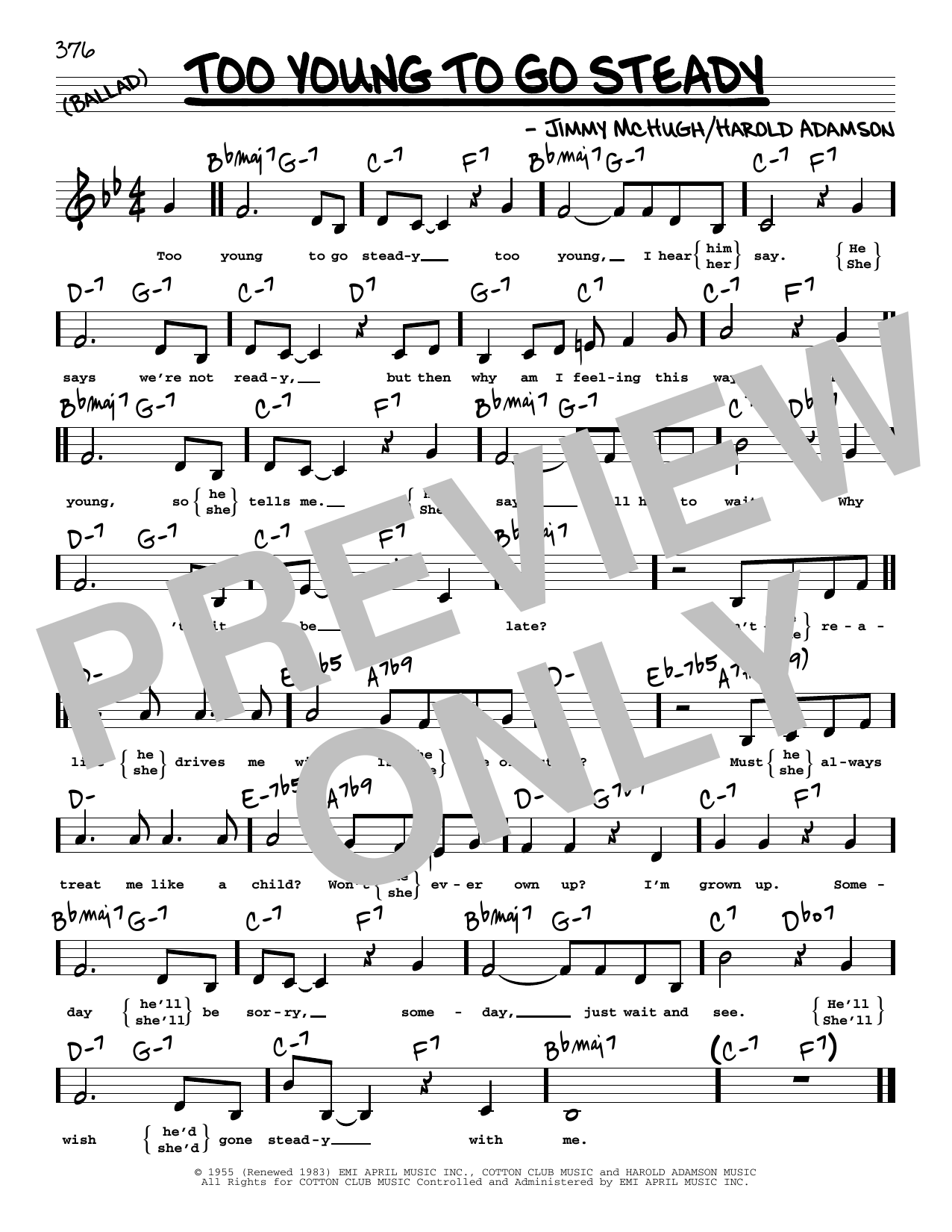 Harold Adamson Too Young To Go Steady (Low Voice) sheet music notes printable PDF score