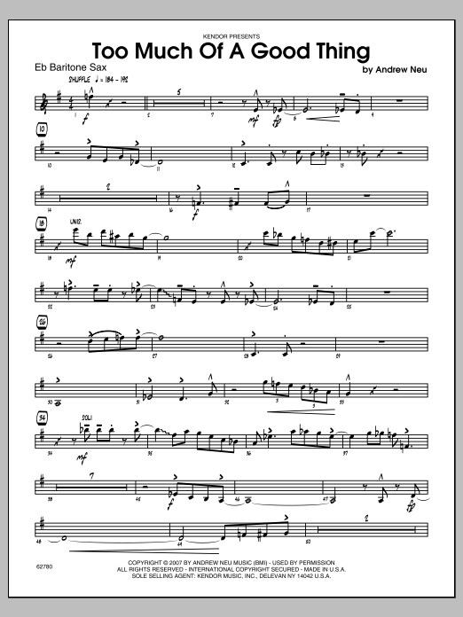 Download Neu Too Much of a Good Thing - Baritone Sax Sheet Music