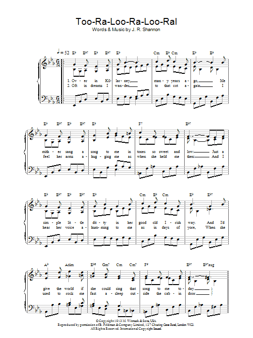 James R. Shannon Too-Ra-Loo-Ra-Loo-Ral (That's An Irish Lullaby) sheet music notes printable PDF score
