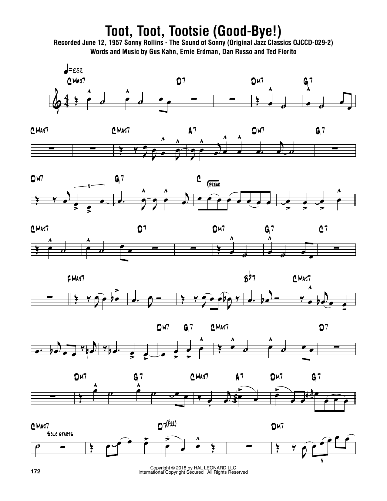 Download Sonny Rollins Toot, Toot, Tootsie! (Good-bye!) Sheet Music