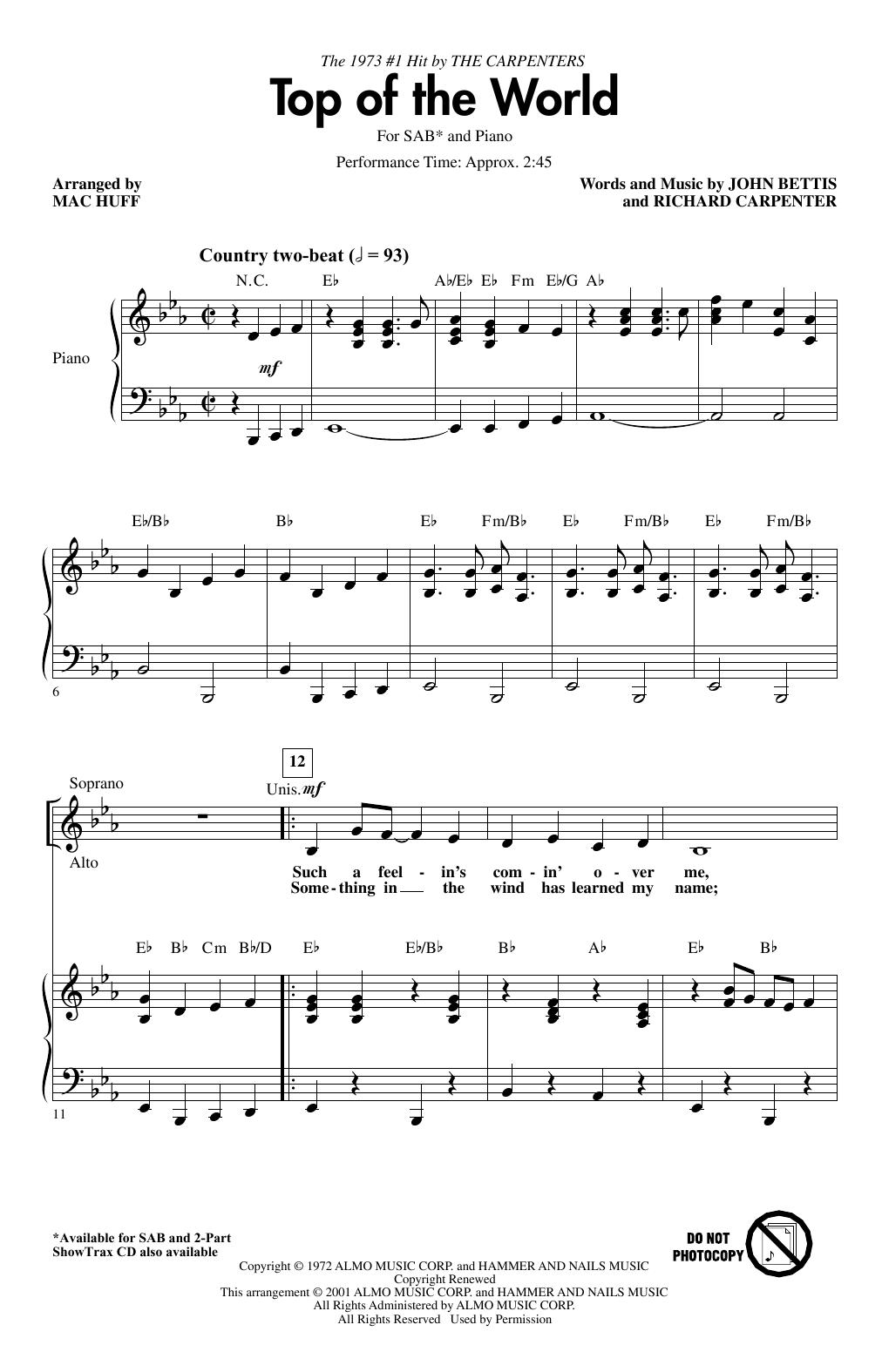Download Carpenters Top Of The World (arr. Mac Huff) Sheet Music