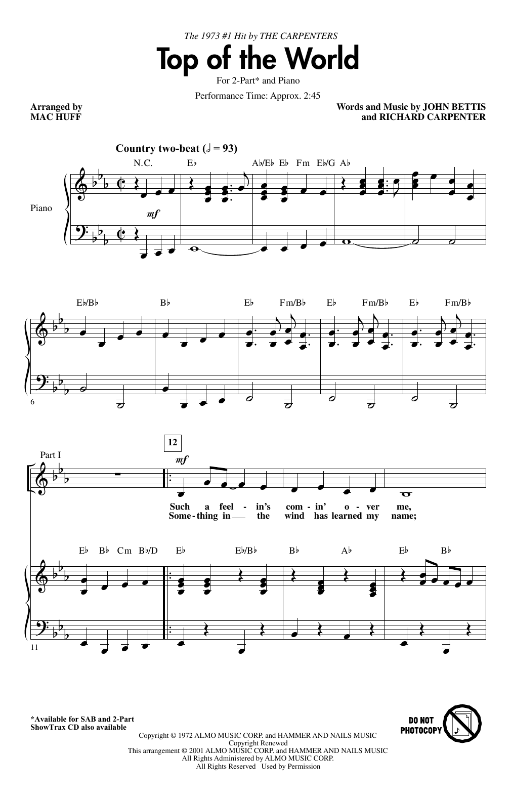 Download Carpenters Top Of The World (arr. Mac Huff) Sheet Music