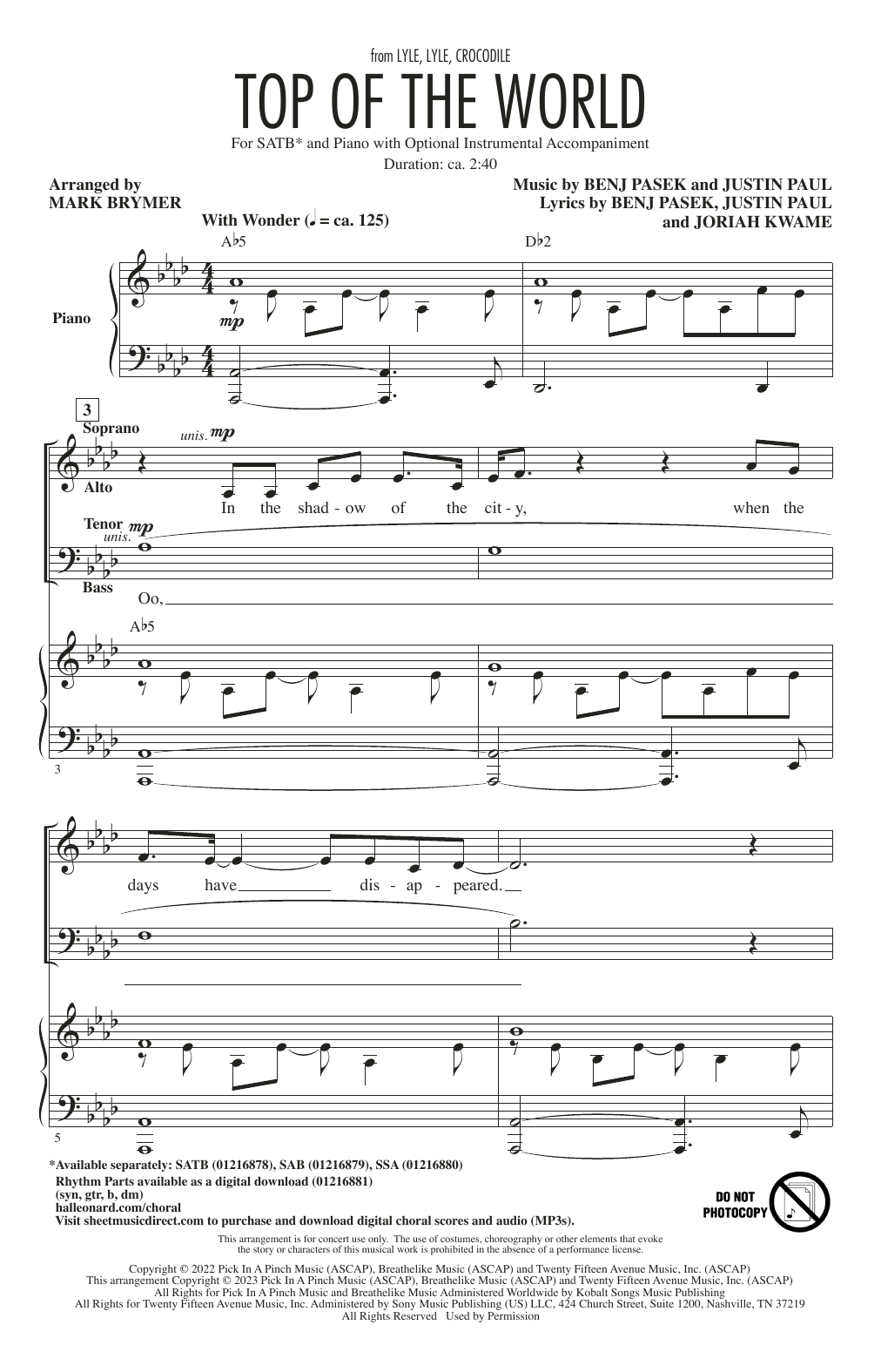 Download Shawn Mendes Top Of The World (from Lyle, Lyle, Croc Sheet Music