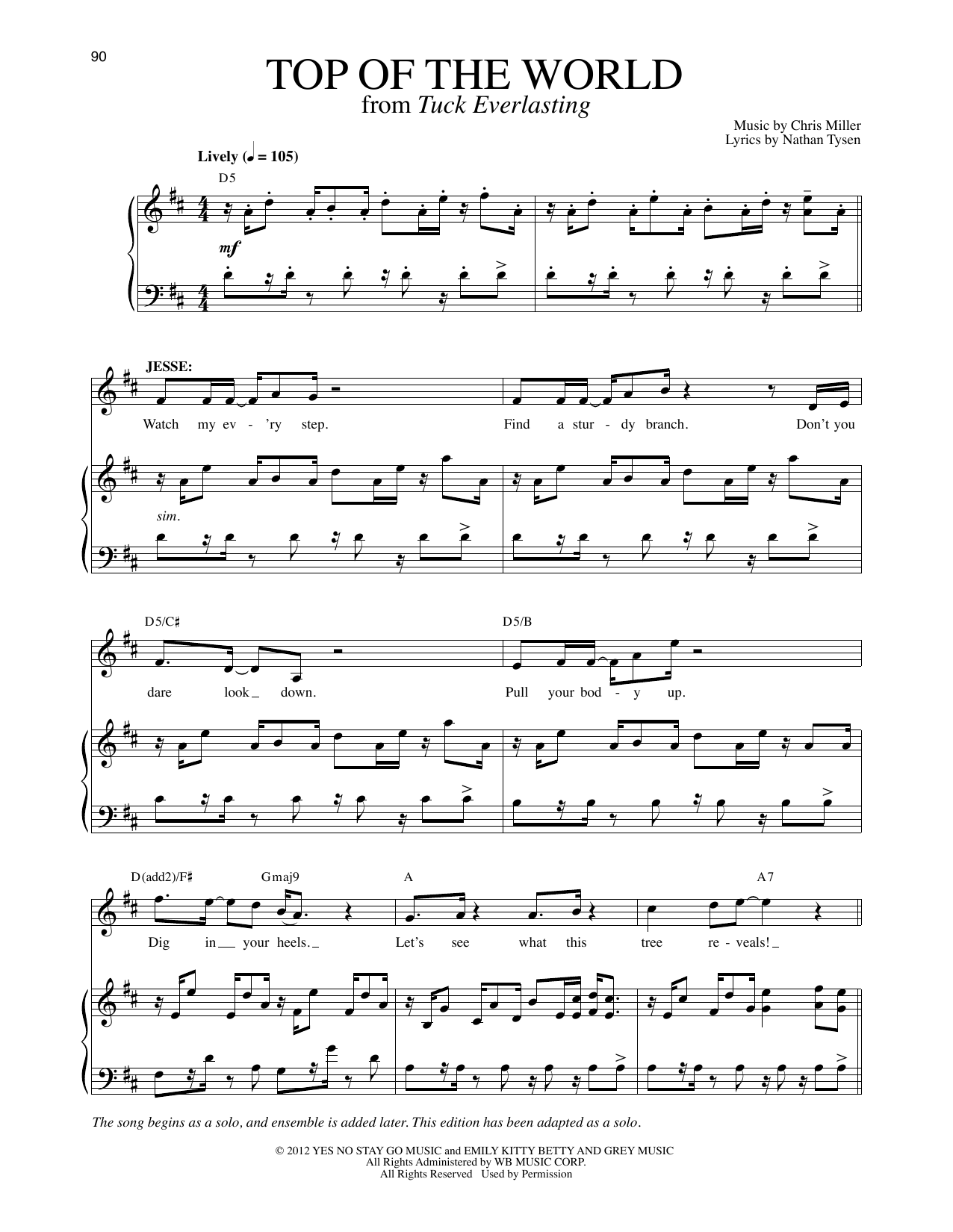 Download Chris Miller and Nathan Tysen Top Of The World (Solo Version) (from T Sheet Music