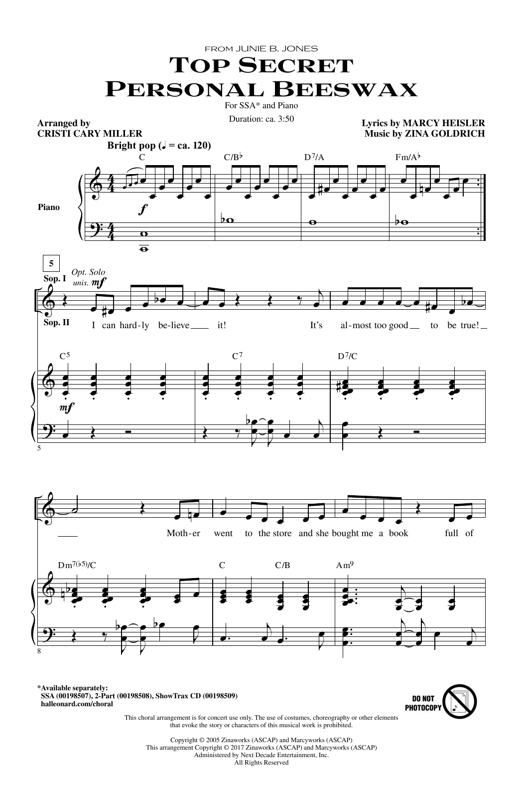Download Cristi Cary Miller Top Secret Personal Beeswax Sheet Music