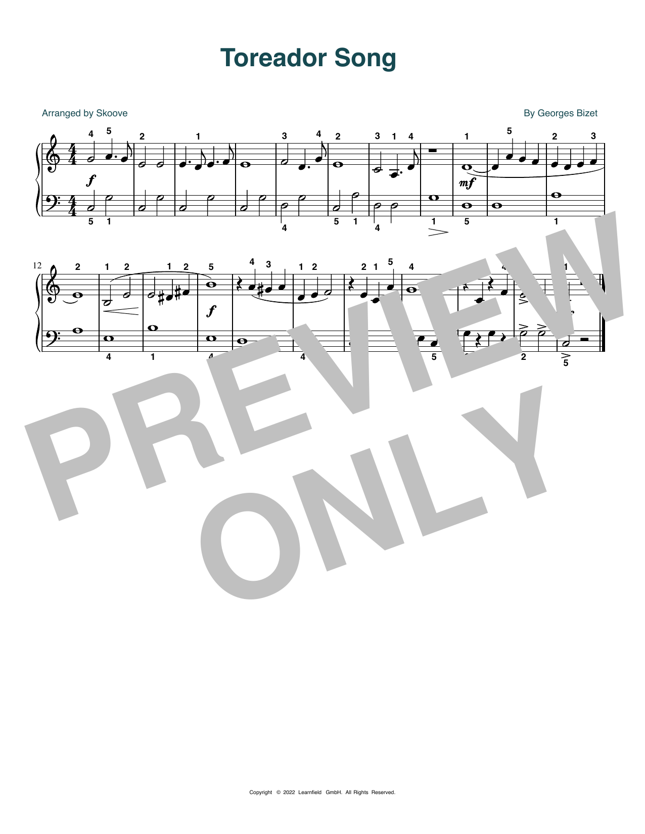 Download Georges Bizet Toreador Song (arr. Skoove) Sheet Music