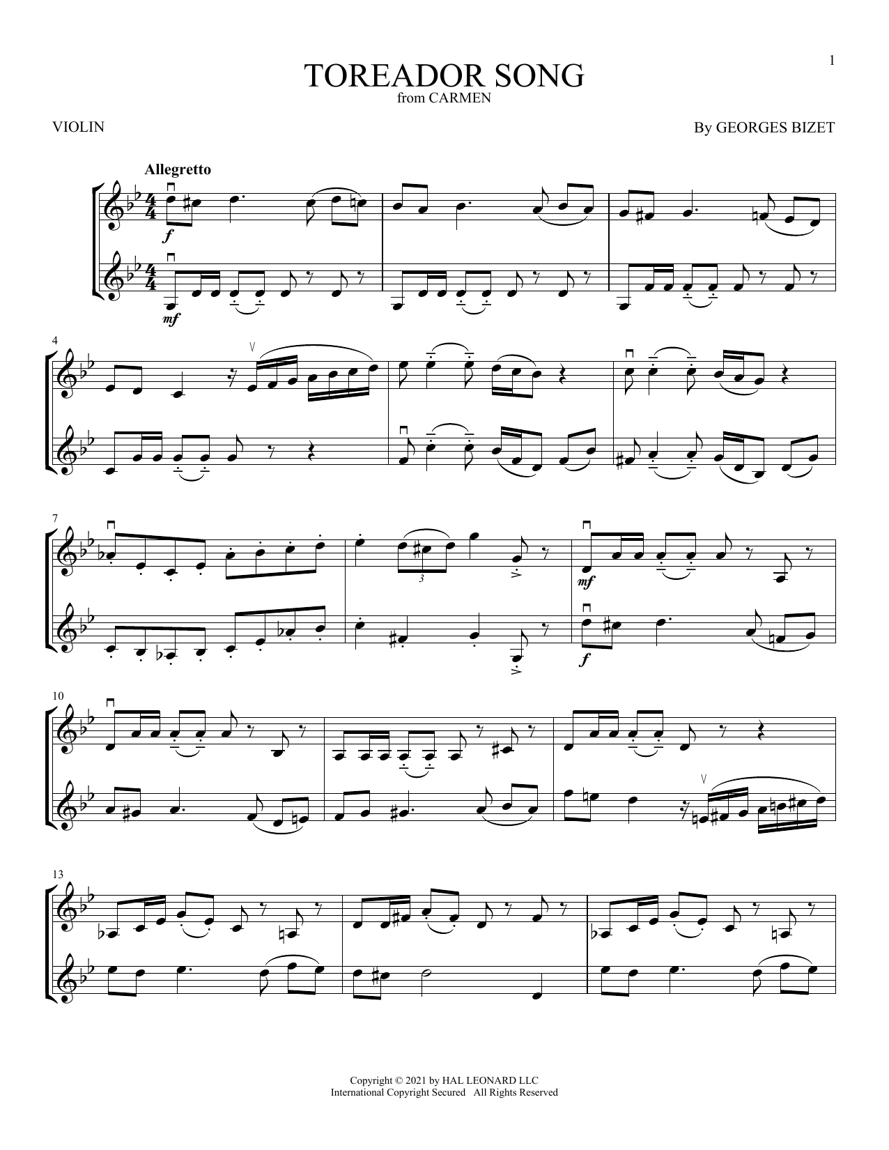 Download Georges Bizet Toreador Song Sheet Music