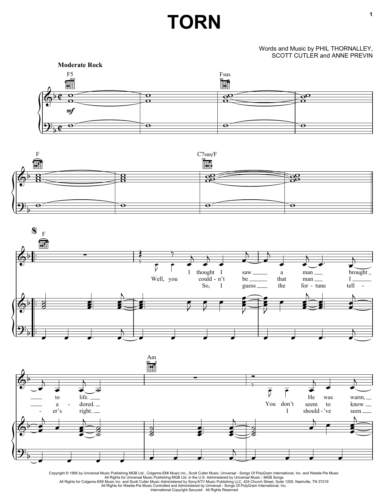 Natalie Imbruglia Torn sheet music notes printable PDF score