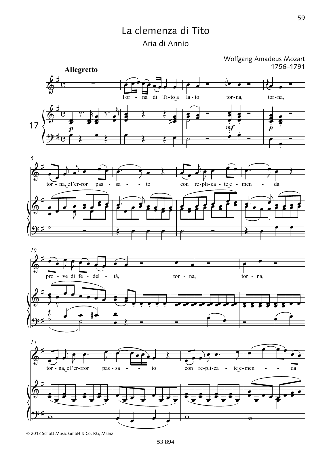 Download Wolfgang Amadeus Mozart Torna di Tito a lato Sheet Music