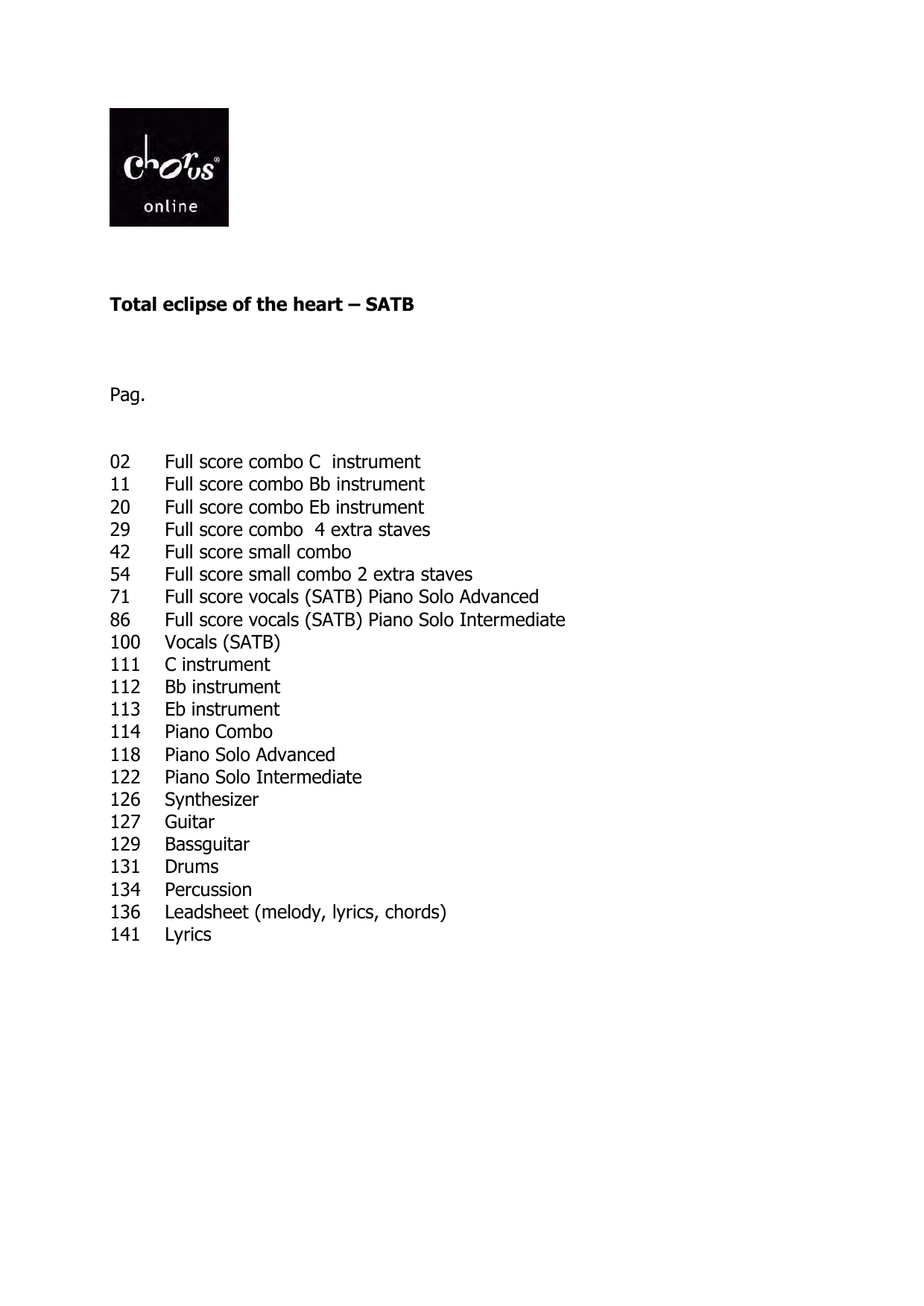 Bonnie Tyler Total Eclipse Of The Heart (arr. Hans Kaldeway) sheet music notes printable PDF score