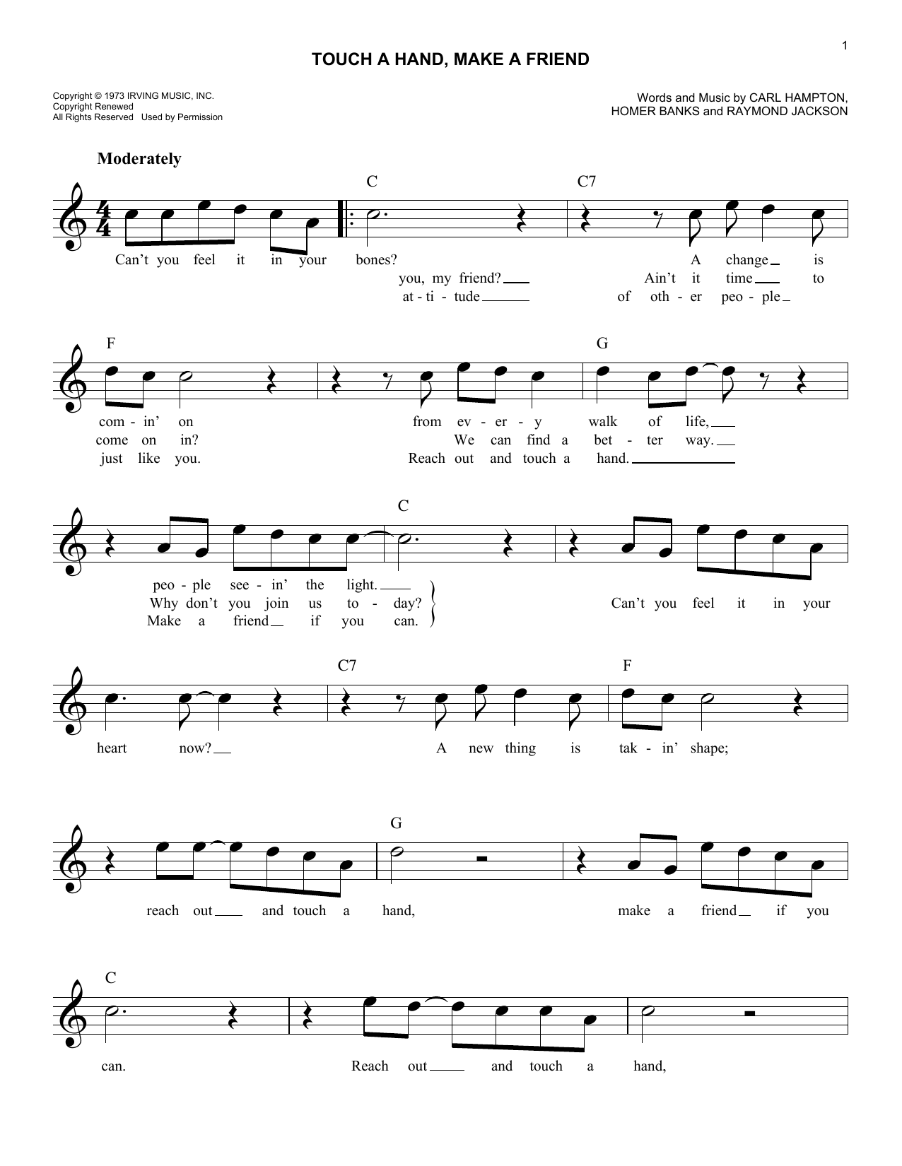 Download The Staple Singers Touch A Hand, Make A Friend Sheet Music