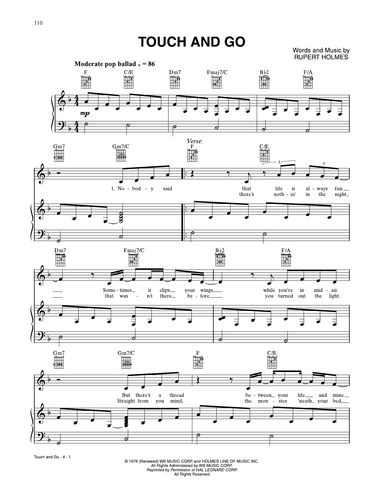 Download Rupert Holmes Touch And Go Sheet Music