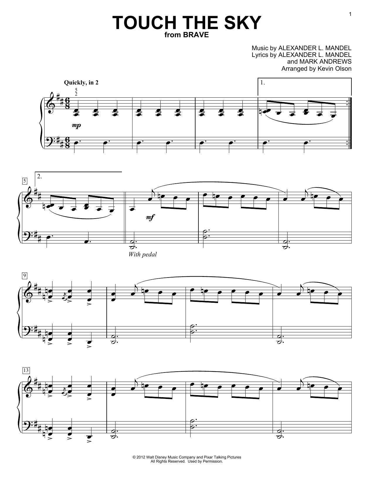 Download Julie Fowlis Touch The Sky (from Brave) (arr. Kevin Sheet Music