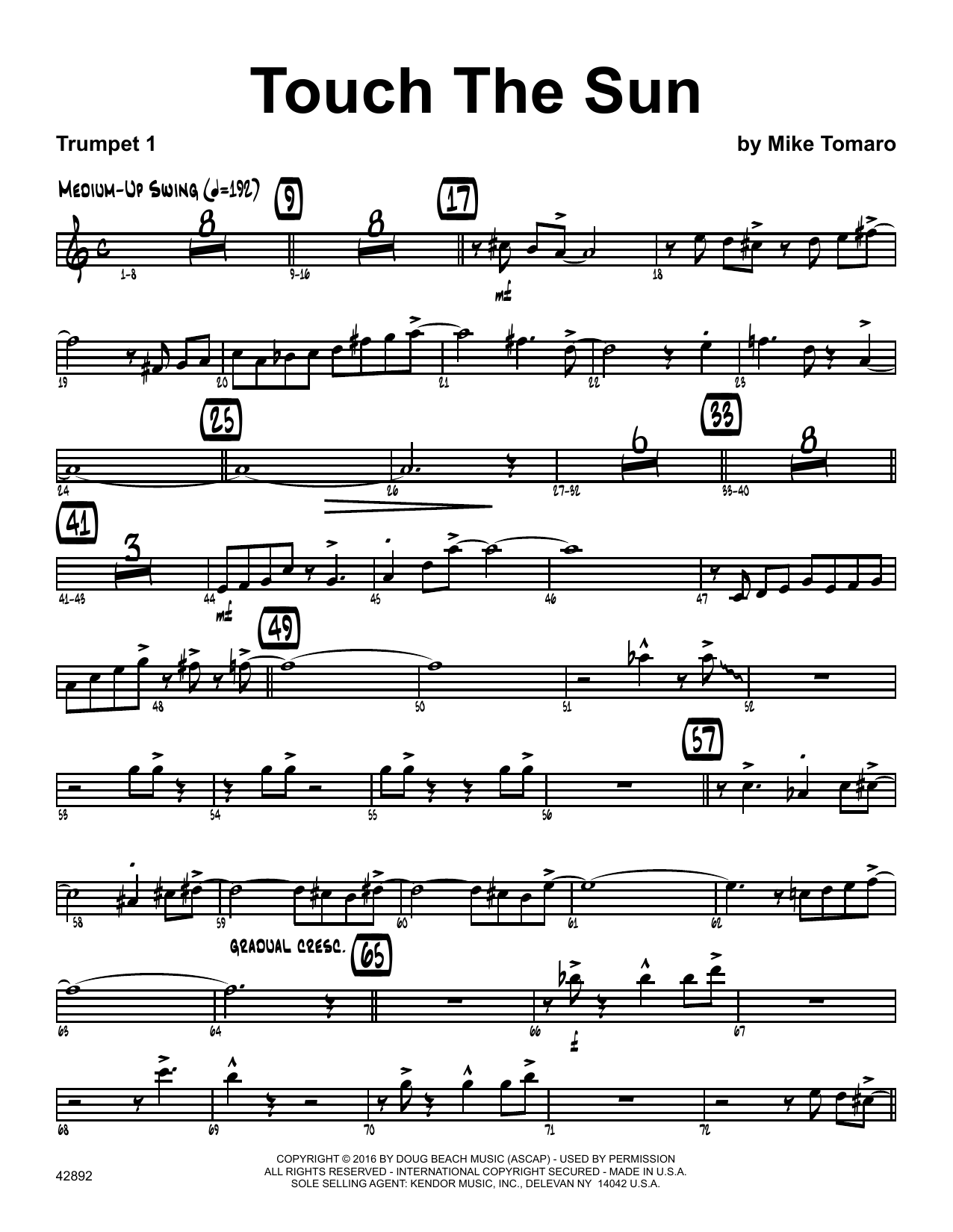 Download Mike Tomaro Touch The Sun - 1st Bb Trumpet Sheet Music