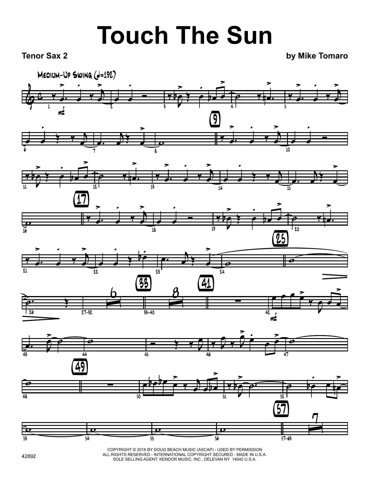 Download Mike Tomaro Touch The Sun - 2nd Bb Tenor Saxophone Sheet Music