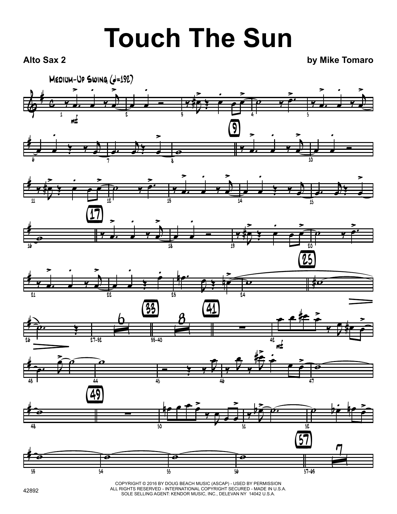Download Mike Tomaro Touch The Sun - 2nd Eb Alto Saxophone Sheet Music
