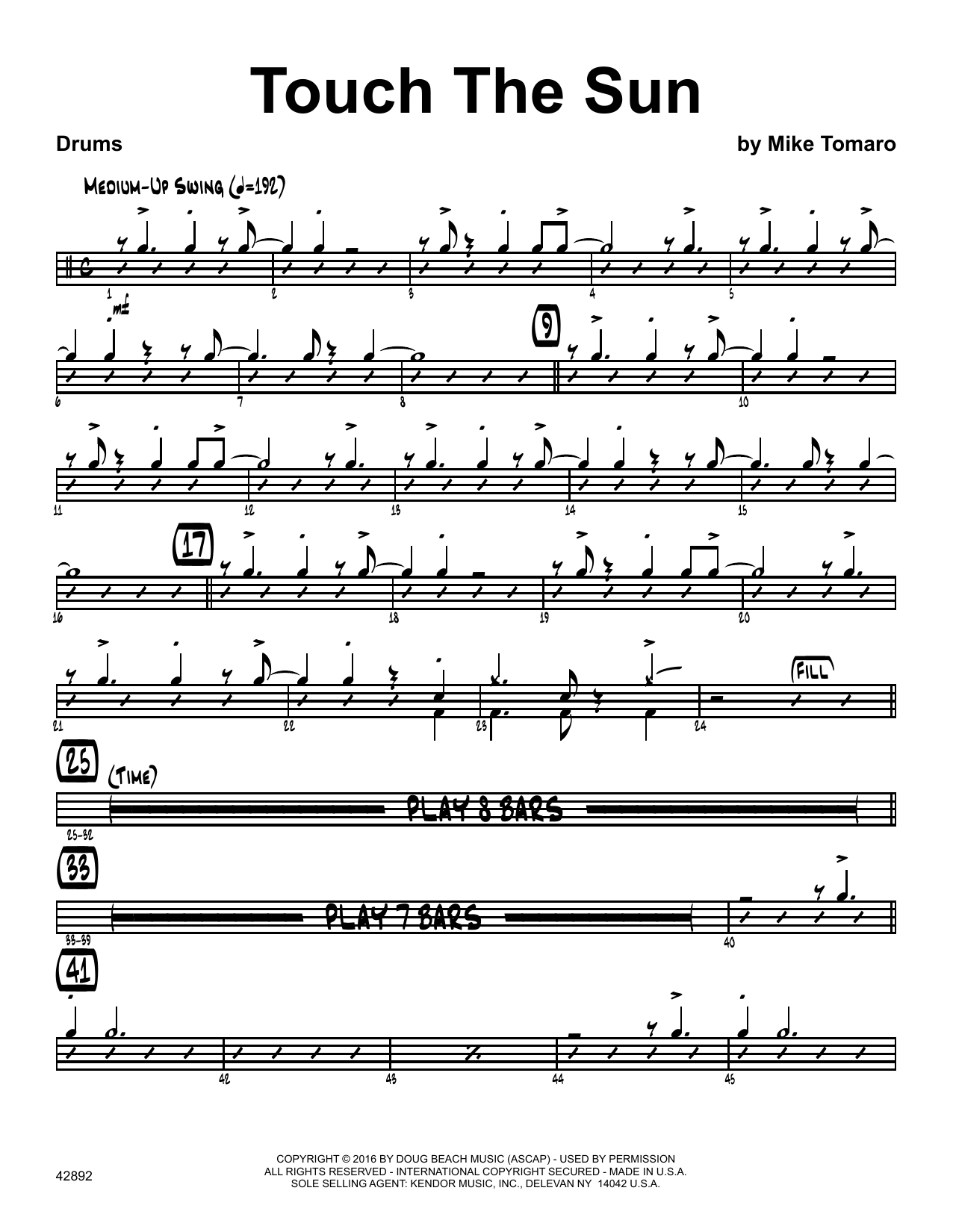Download Mike Tomaro Touch The Sun - Drum Set Sheet Music