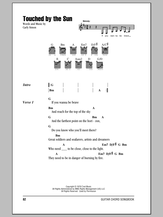 Download Carly Simon Touched By The Sun Sheet Music