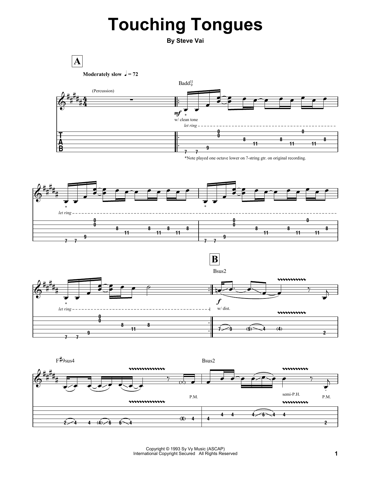 Download Steve Vai Touching Tongues Sheet Music