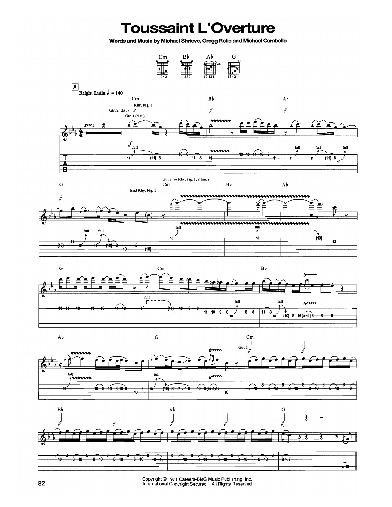 Santana Toussaint L'Overture sheet music notes printable PDF score