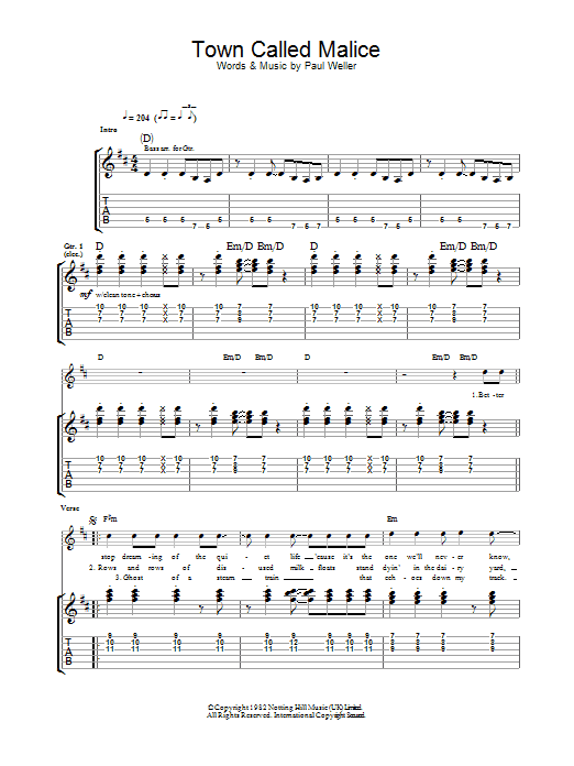 Download The Jam Town Called Malice Sheet Music
