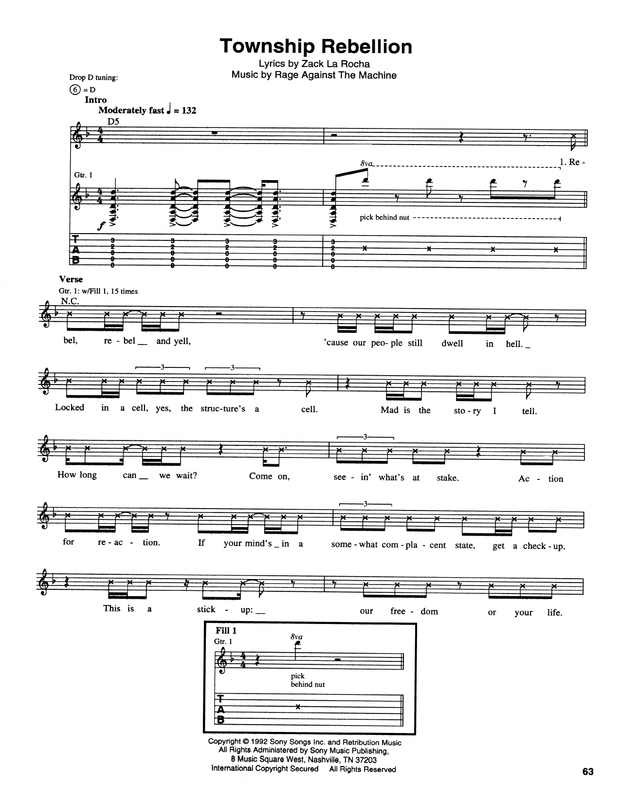 Download Rage Against The Machine Township Rebellion Sheet Music