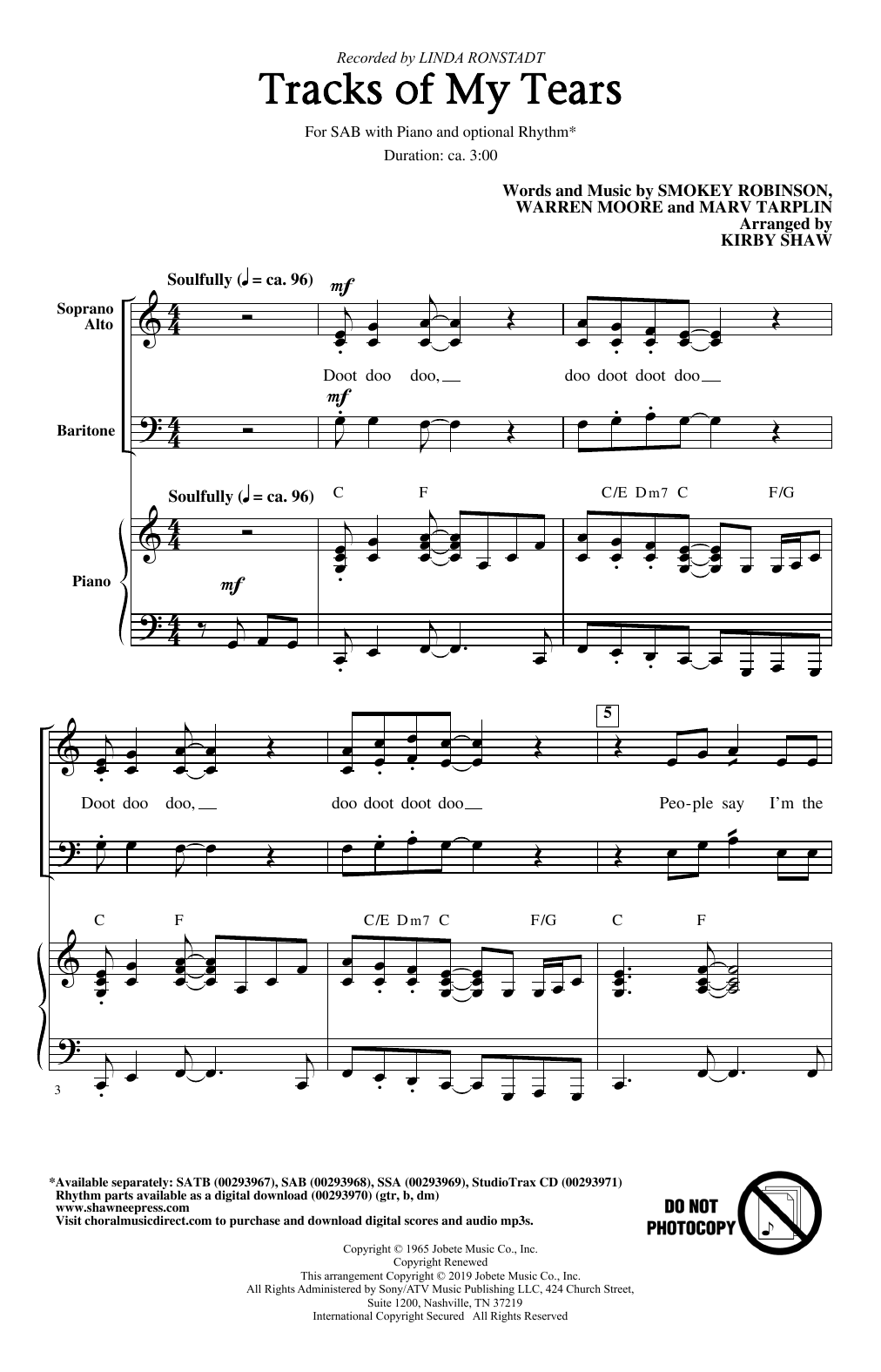Download Linda Ronstadt Tracks Of My Tears (arr. Kirby Shaw) Sheet Music