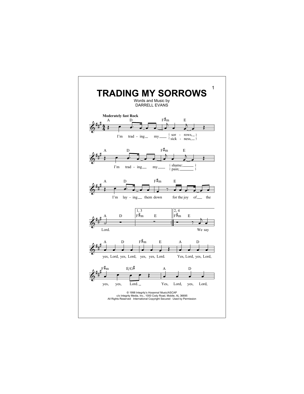 Download Darrell Evans Trading My Sorrows Sheet Music