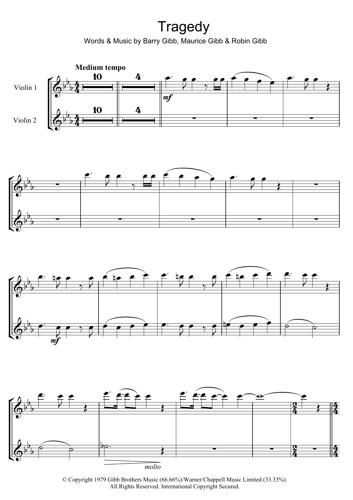 Download Bee Gees Tragedy Sheet Music