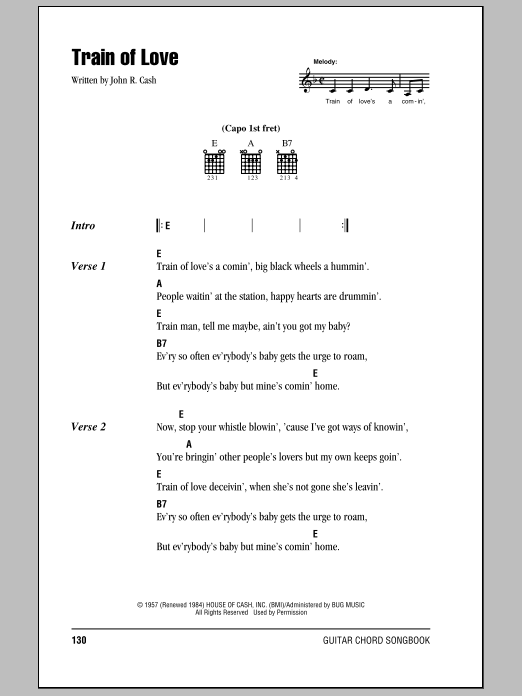 Download Johnny Cash Train Of Love Sheet Music