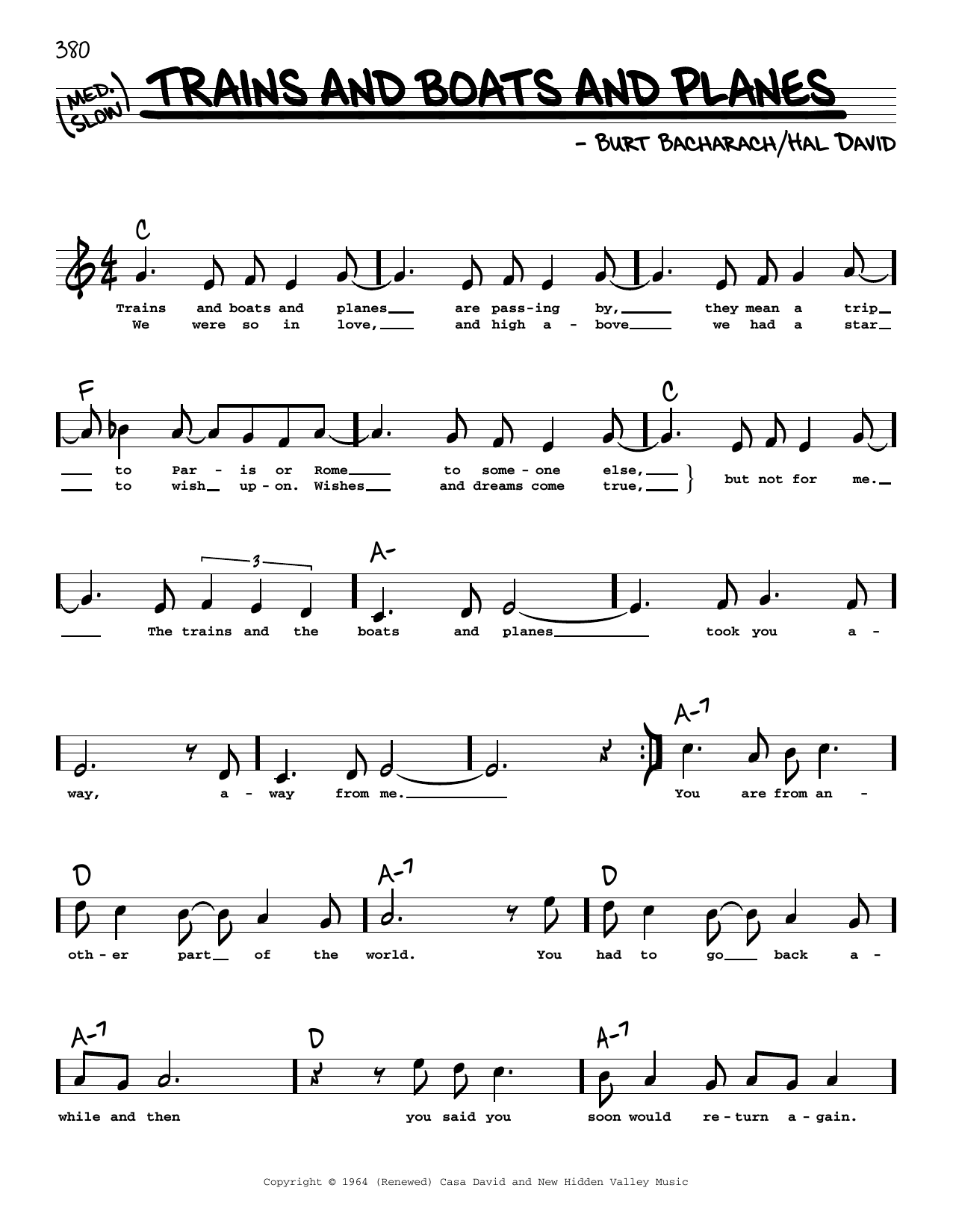 Download Bacharach & David Trains And Boats And Planes (High Voice Sheet Music