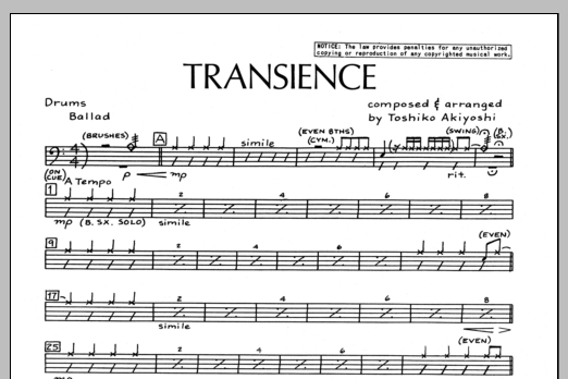 Download Toshiko Akiyoshi Transience - Drums Sheet Music