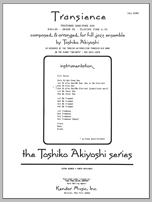 Download Toshiko Akiyoshi Transience - Full Score Sheet Music