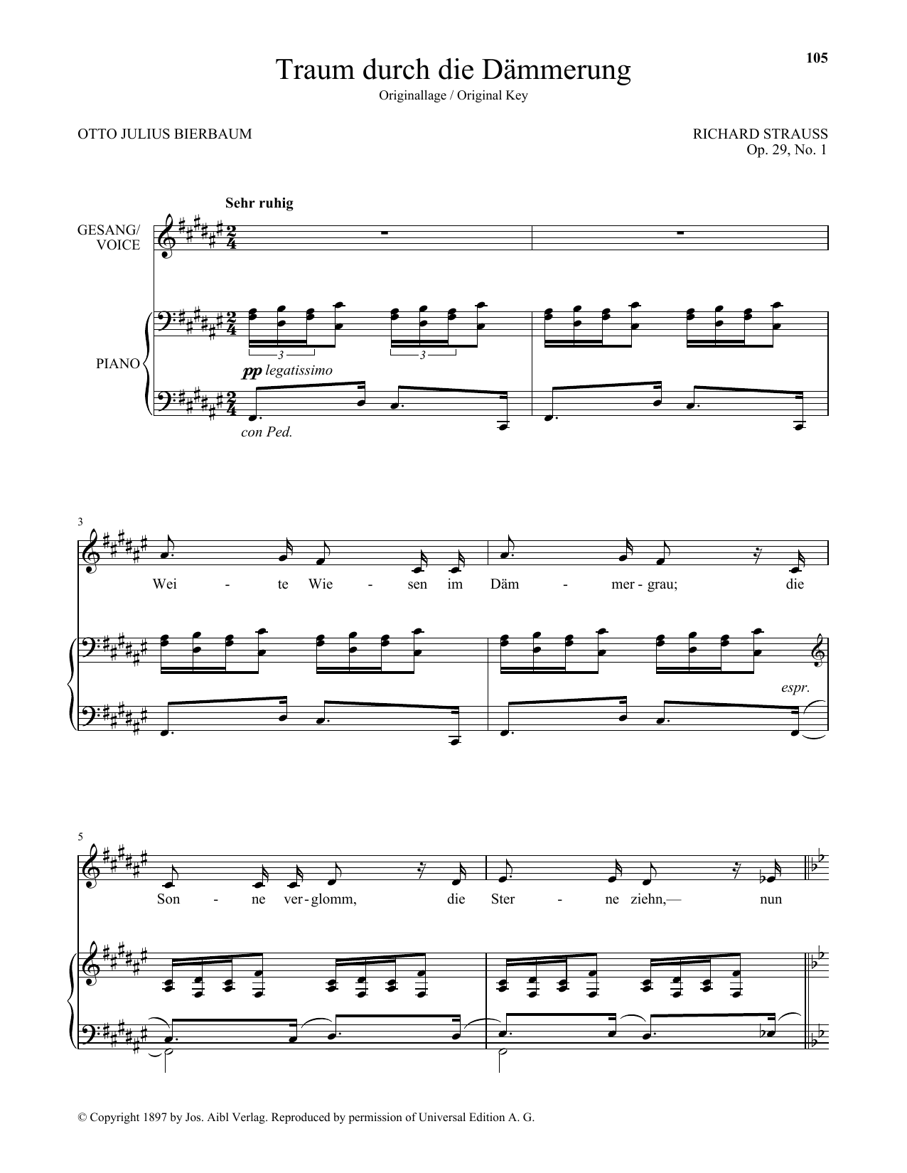 Download Richard Strauss Traum Durch Die Dammerung (High Voice) Sheet Music