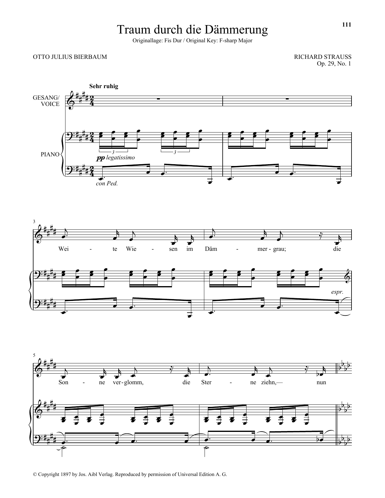 Download Richard Strauss Traum Durch Die Dammerung (Low Voice) Sheet Music