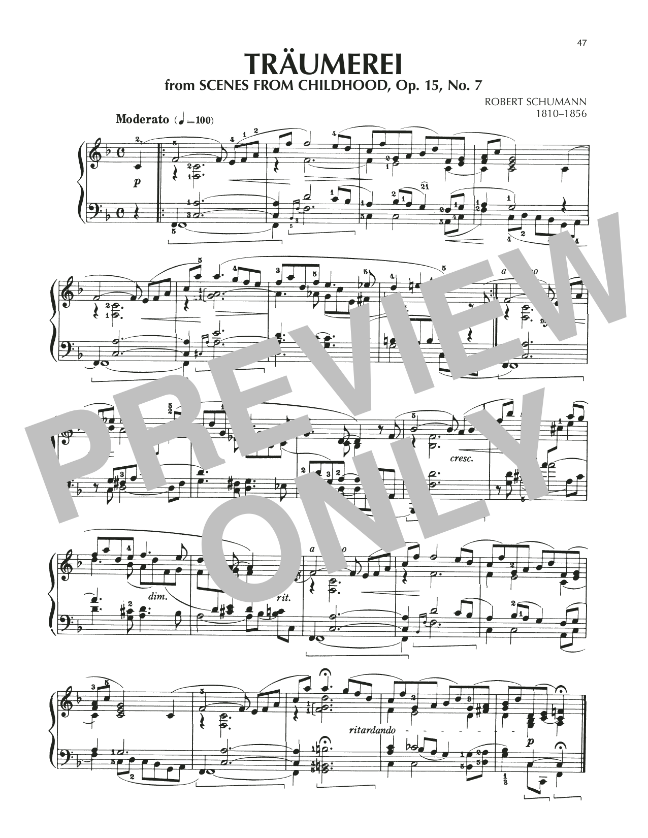 Download Robert Schumann Traumerei (Dreaming), Op. 15, No. 7 Sheet Music