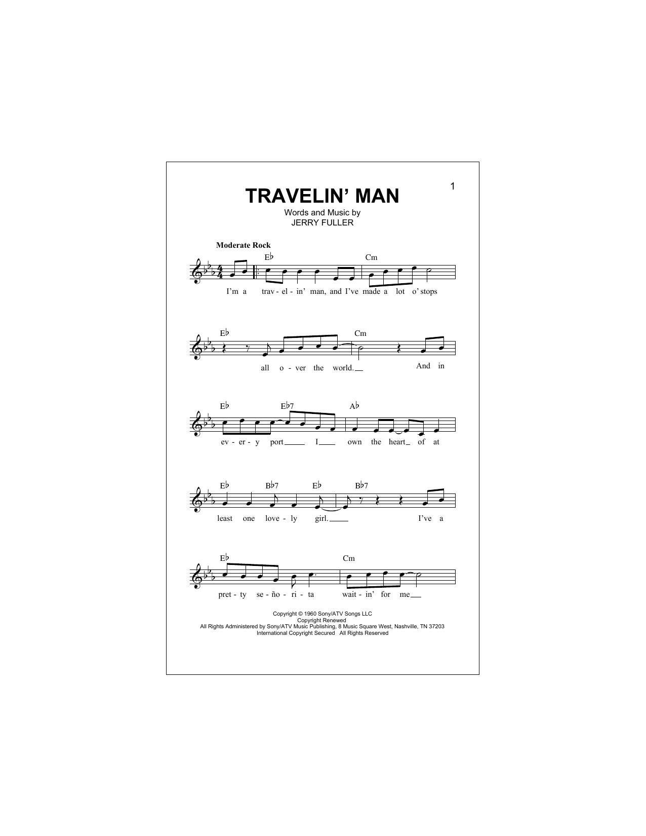 Download Ricky Nelson Travelin' Man Sheet Music