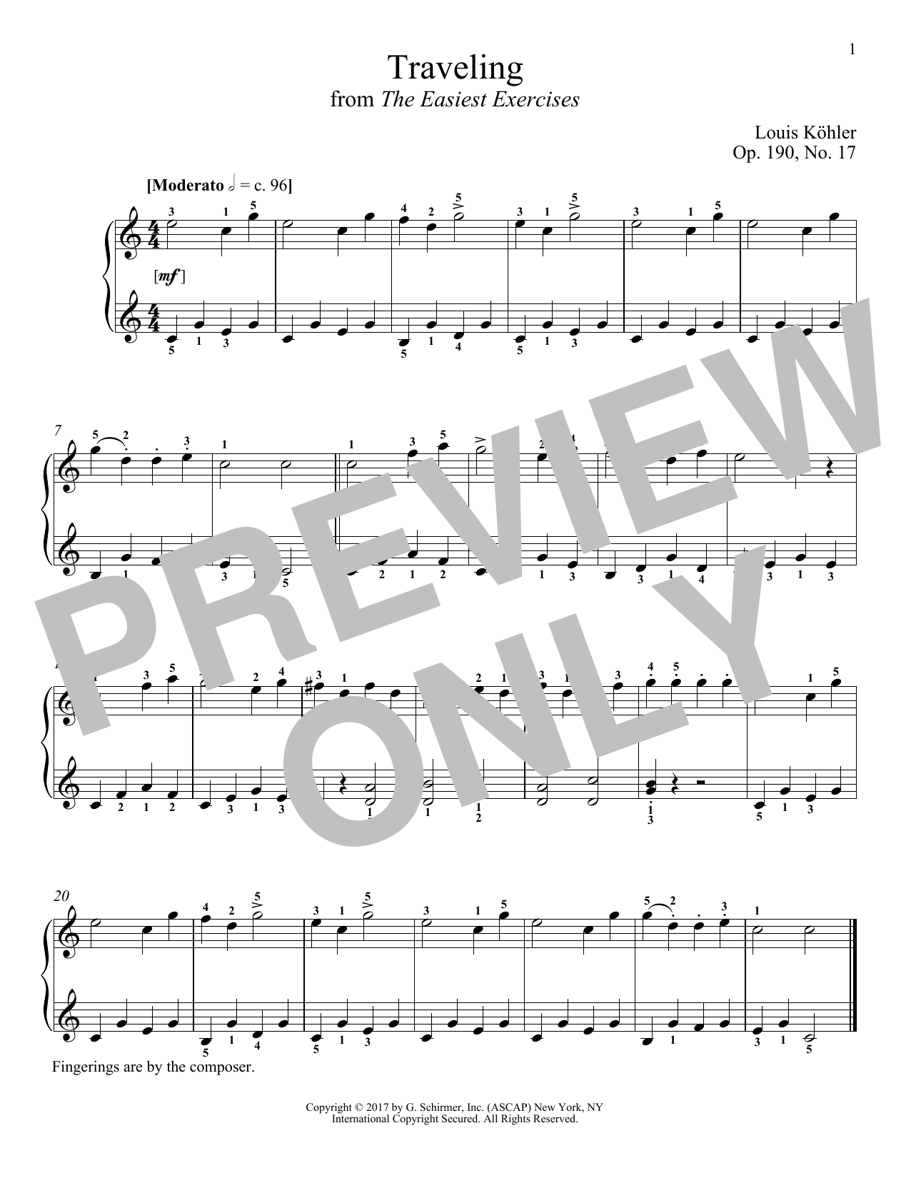 Download Louis Kohler Traveling, Op. 190, No. 17 Sheet Music