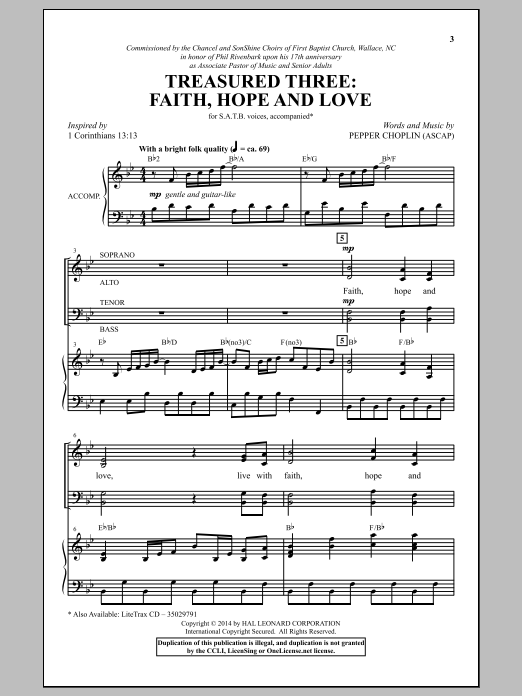 Download Pepper Choplin Treasured Three: Faith, Hope And Love Sheet Music