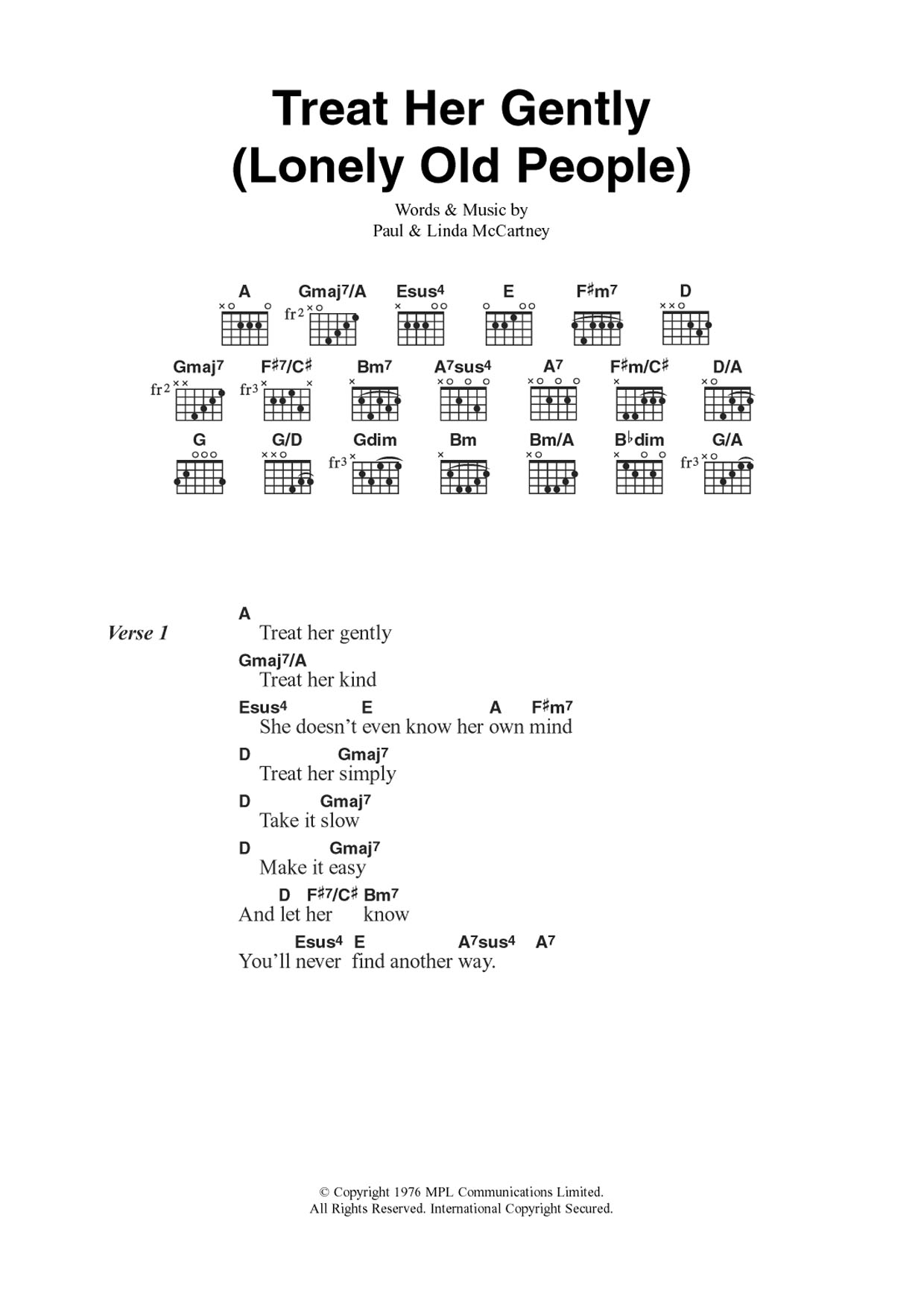 Download Wings Treat Her Gently (Lonely Old People) Sheet Music