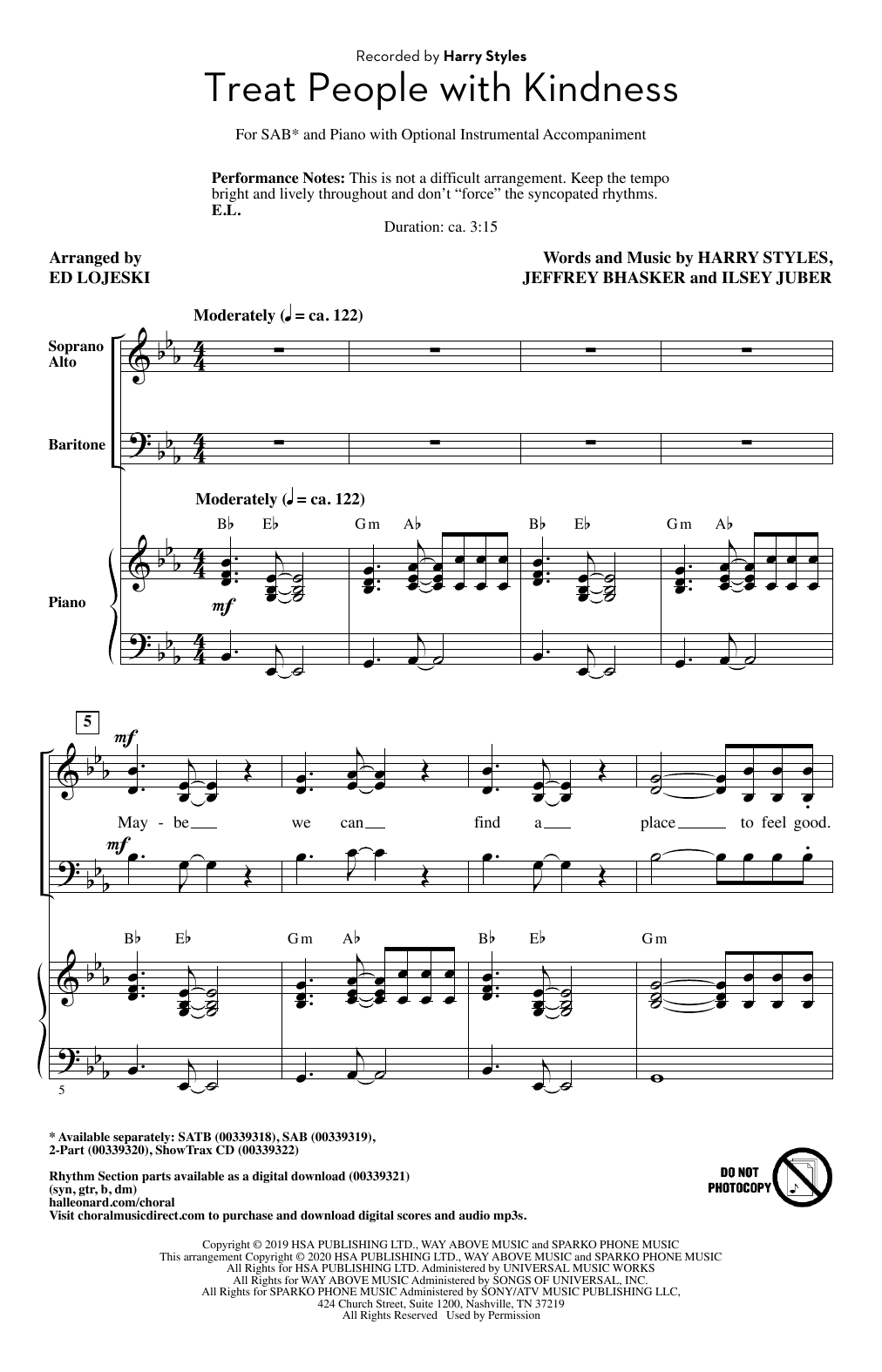 Download Harry Styles Treat People With Kindness (arr. Ed Loj Sheet Music