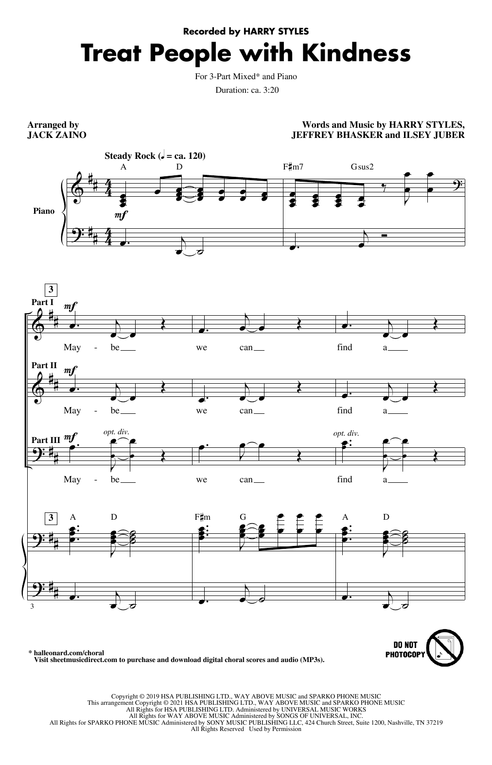 Download Harry Styles Treat People With Kindness (arr. Jack Z Sheet Music