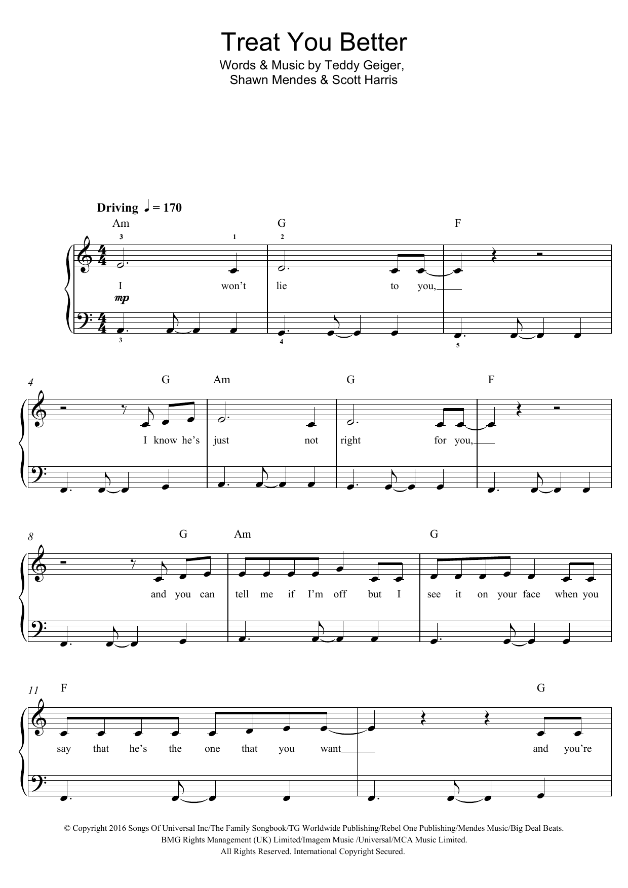 Download Shawn Mendes Treat You Better Sheet Music