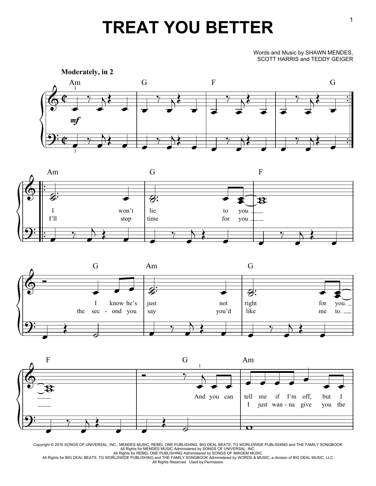 Download Shawn Mendes Treat You Better Sheet Music