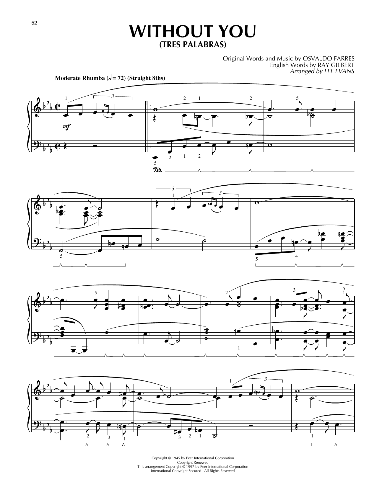 Download Nat King Cole Tres Palabras (Without You) Sheet Music