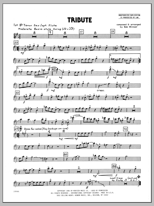 Download Bob Mintzer Tribute - 1st Bb Tenor Saxophone Sheet Music