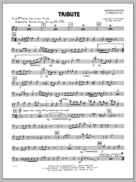 Download Bob Mintzer Tribute - 2nd Bb Tenor Saxophone Sheet Music