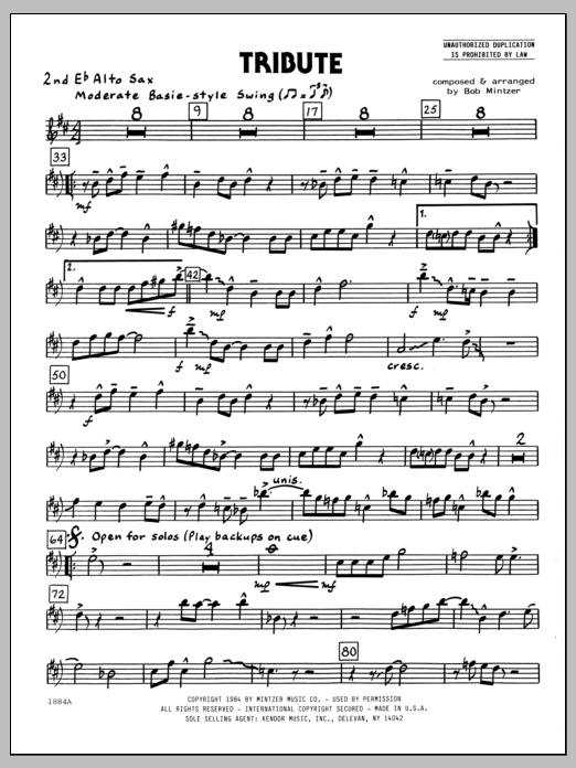 Download Bob Mintzer Tribute - 2nd Eb Alto Saxophone Sheet Music