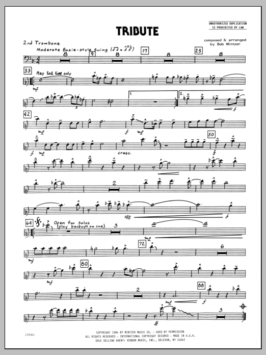 Download Bob Mintzer Tribute - 2nd Trombone Sheet Music
